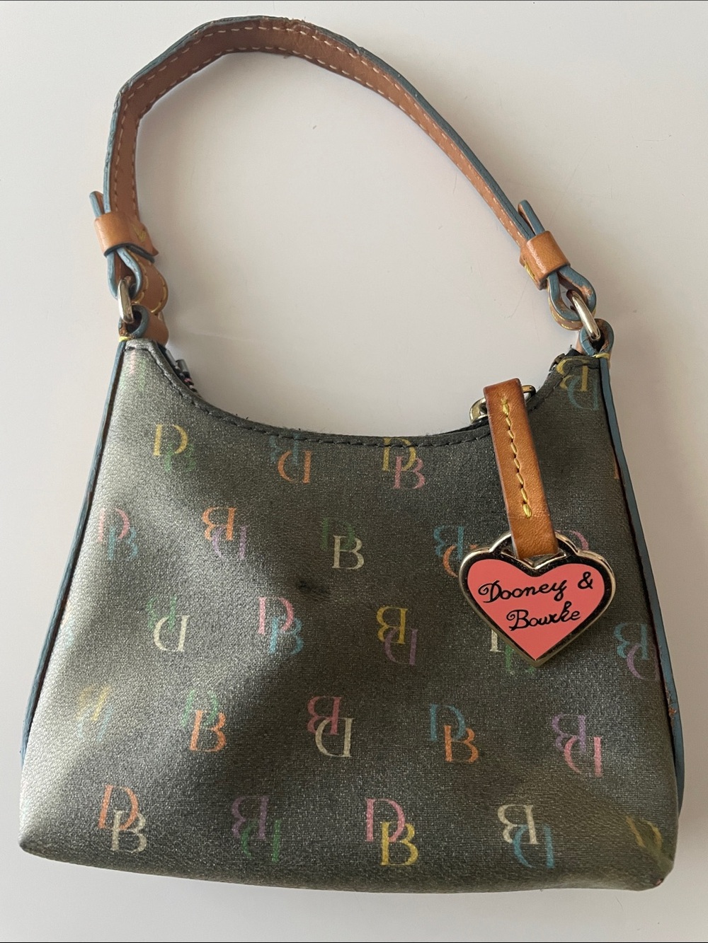 Dooney & Bourke mini with Multicolor DB Logo and Pink Heart Charm